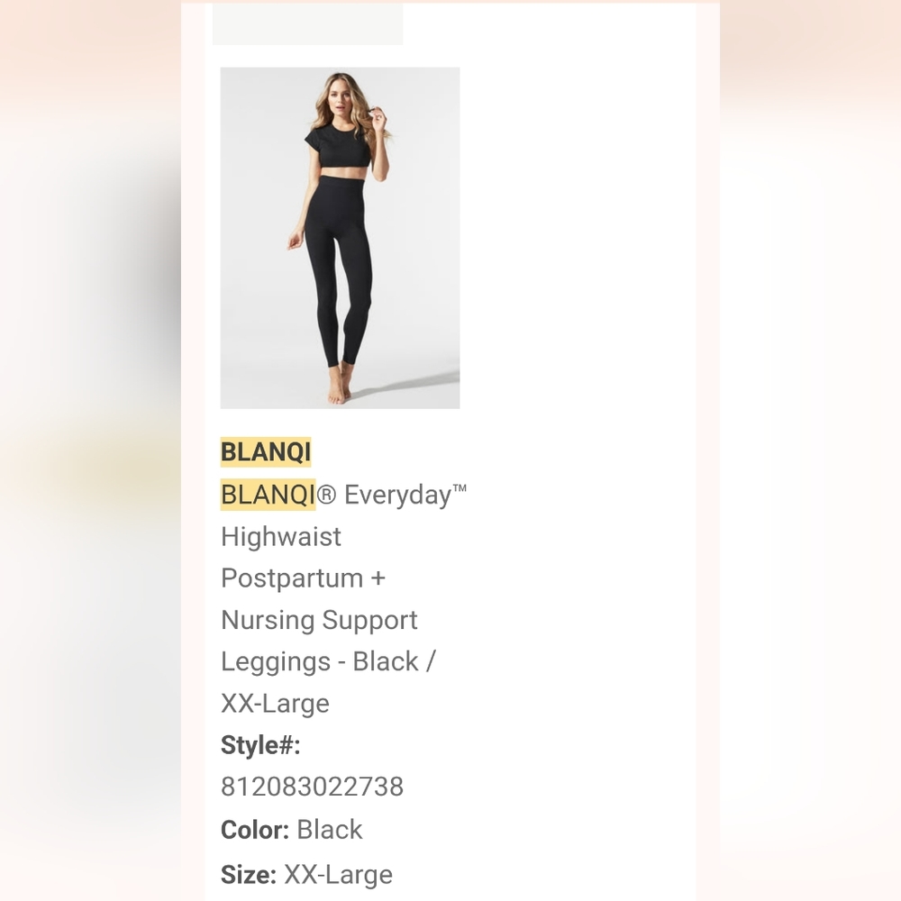 Blanqi Everyday Highwaist Postpartum and Nursing support leggings